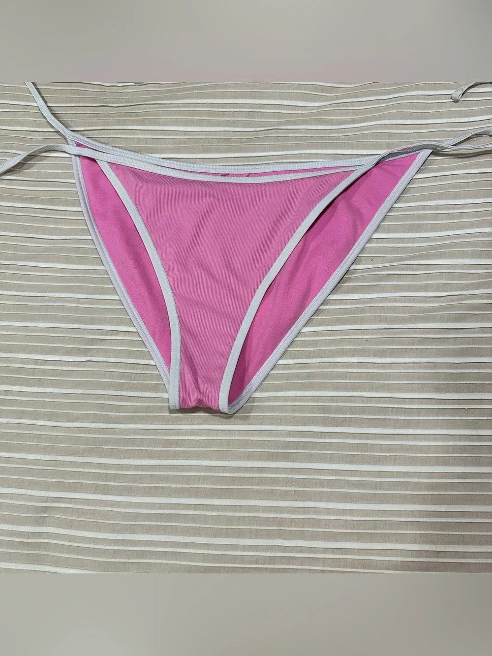 Shade & Shore size Large Pink ribbed triangle string bikini cheeky high leg